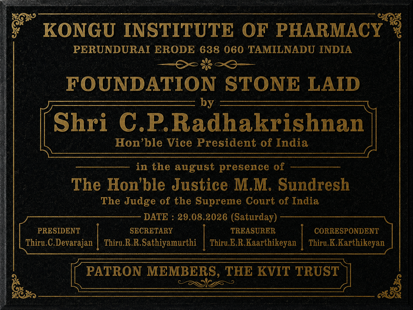 Kongu Institute of Pharmacy – Foundation Stone